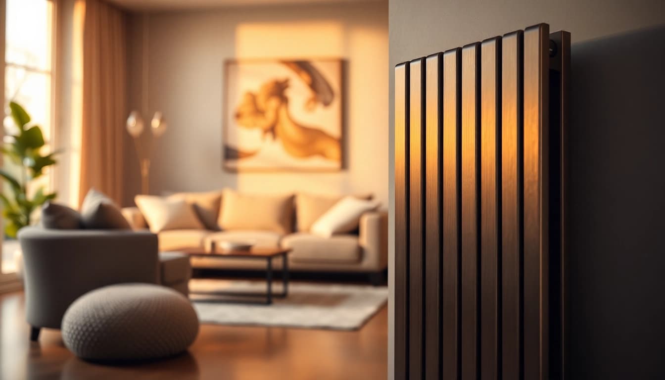 Heizkörper in modernem Wohnraum, strahlt Wärme und Eleganz aus.