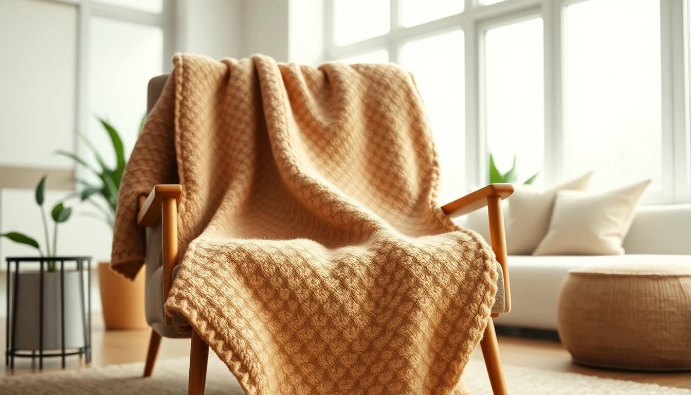 Fleece dekens uitstralen warmte en comfort in een moderne woonkamer.