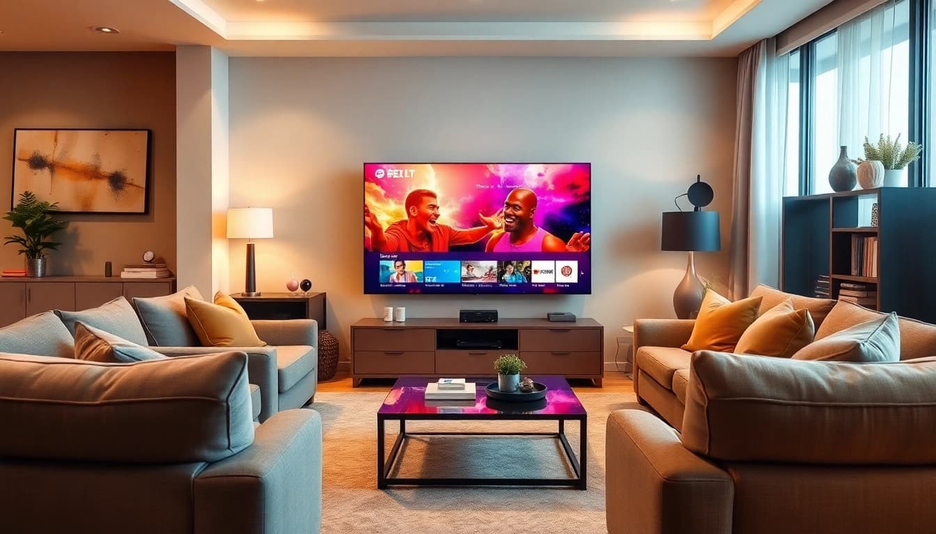 Watch immersive content on your iron tv in a stylish living room setup.