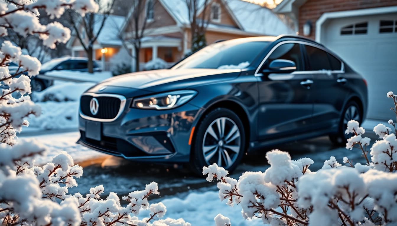 Winter car protection Chattanooga with a polished vehicle in a snowy setting.