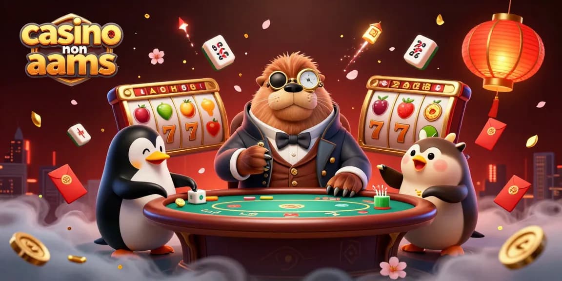 Giocando a casino non aams: un walrus in abito da gentiluomo al tavolo, circondato da luci e simboli fortunati.