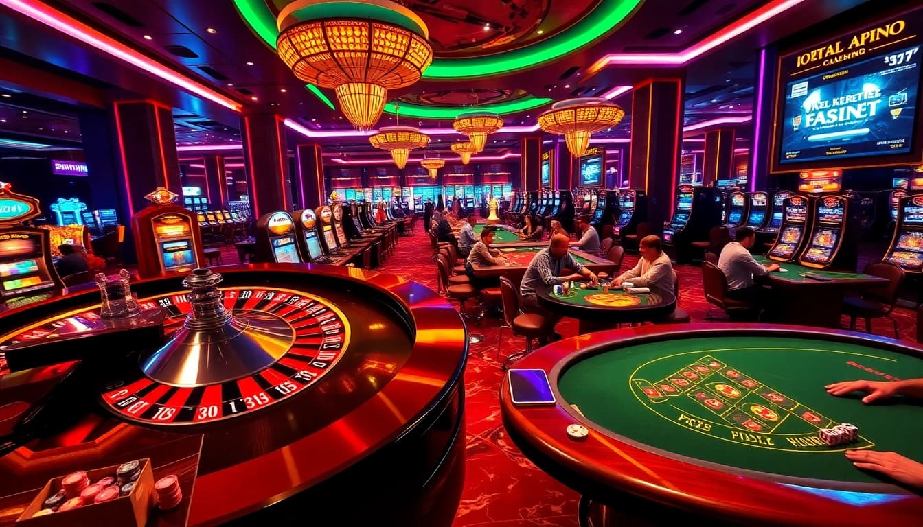 Vivez l'excitation d'un casino fiable en ligne avec des tables de jeu vibrantes et des joueurs en action.