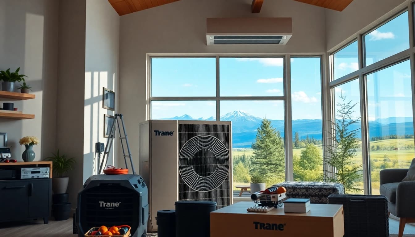 Install a Trane Alberta HVAC unit, showcasing a sleek, professional setup in a modern home.