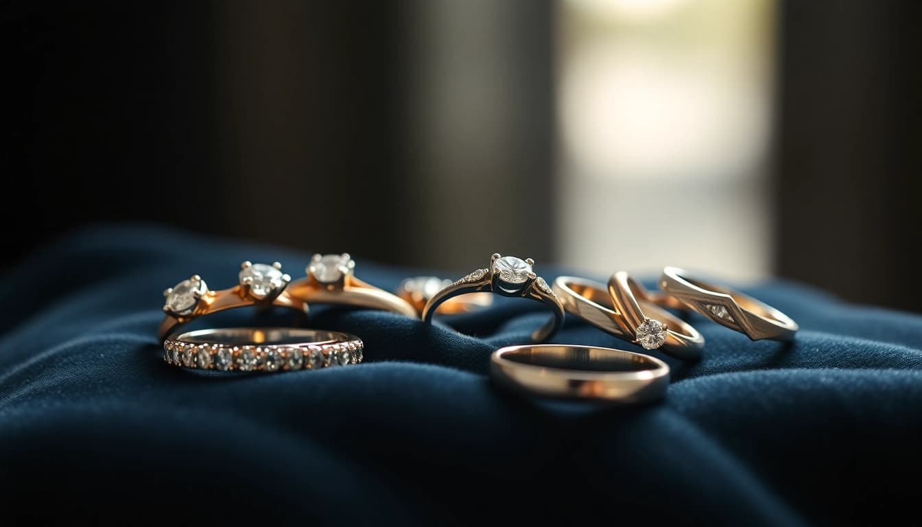 Exquisite promise rings showcasing unique designs and radiant gemstones on a velvet backdrop.