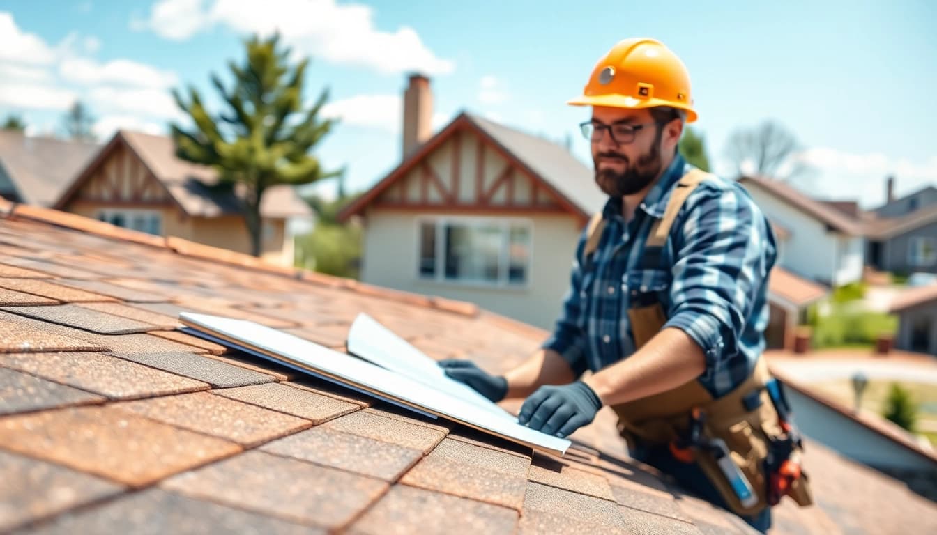 Contractor providing professional roofing services during installation, showcasing reliability.