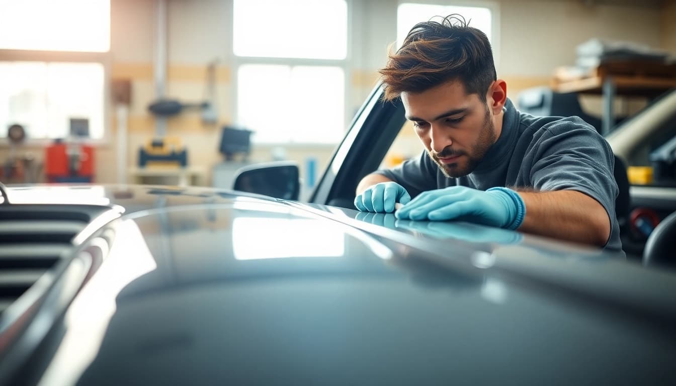High-quality auto detailing Cleveland TN service featuring a professional detailer waxing a car.