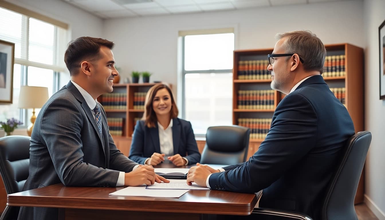 Truck accident attorney Clearwater consulting with clients in a bright office environment.