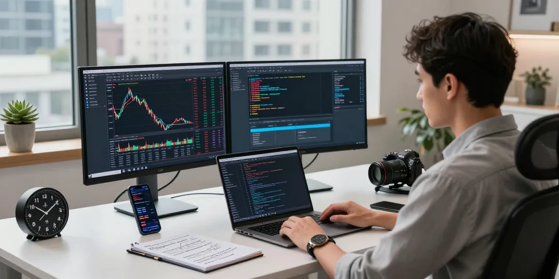 展示外汇WebSocket推送接口实时数据的开发环境，包括多个屏幕和分析工具。
