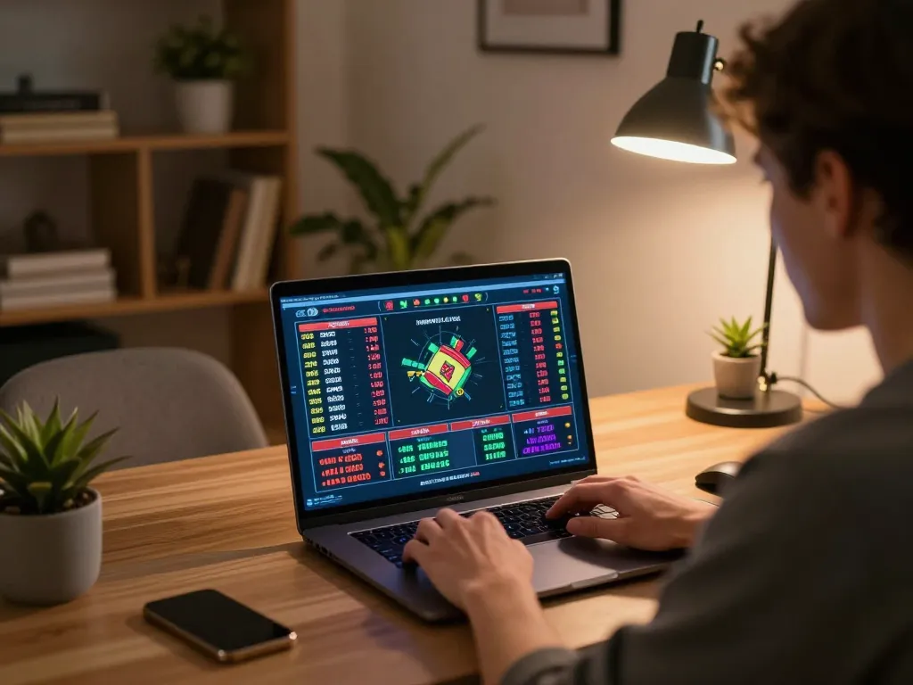 Player reviewing odds and placing bets on qq88 in a cozy home office setting.