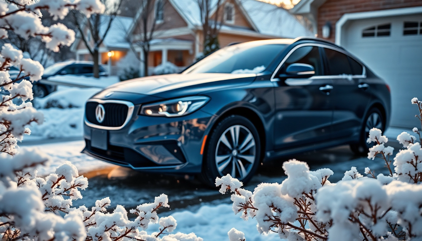 Winter car protection Chattanooga with a polished vehicle in a snowy setting.