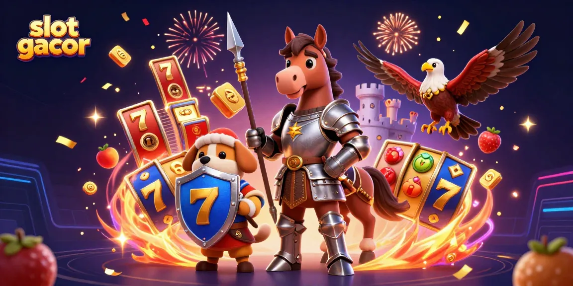 Slot gacor menunjukkan keseruan permainan slot dengan simbol dan fitur menarik dalam ilustrasi 3D.