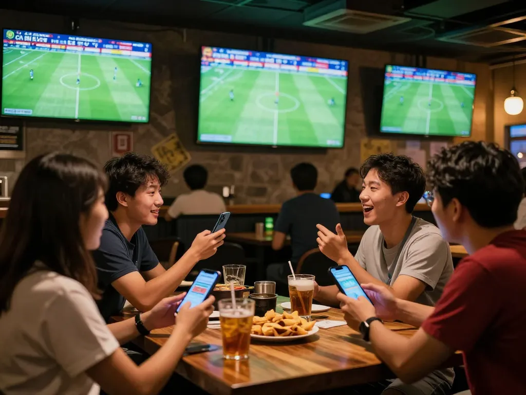 Cà Khịa TV viewers enjoying thrilling live soccer action and making bets at a lively sports bar.