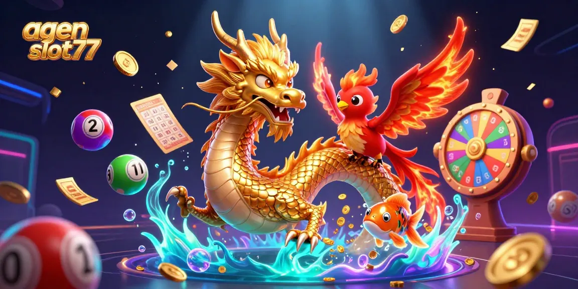 Experience the excitement of gaming with agen slot777 in this vibrant casino illustration filled with action elements.