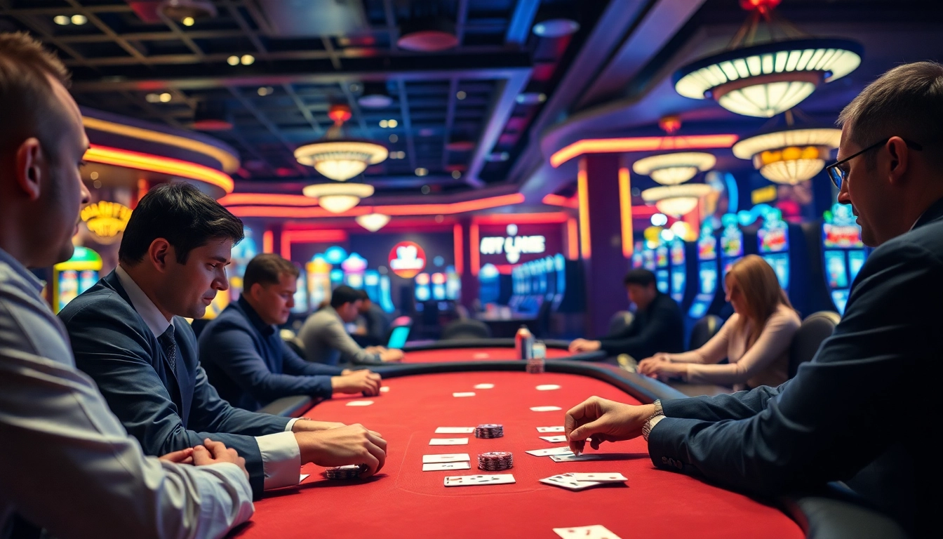 pakde4d menampilkan dealer kartu di kasino dengan cahaya neon cerah.