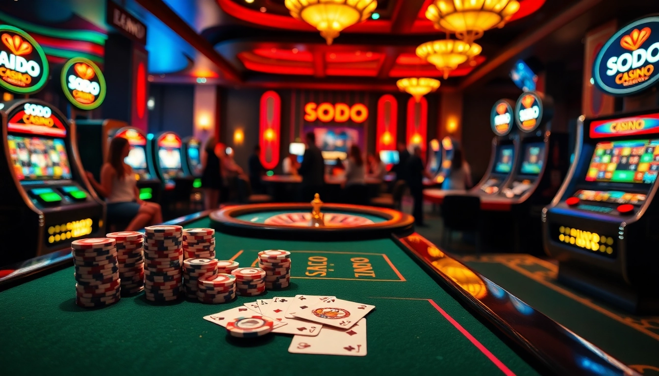 Experience the excitement of high-stakes gaming at SODO Casino with luxurious tables and vibrant visuals.