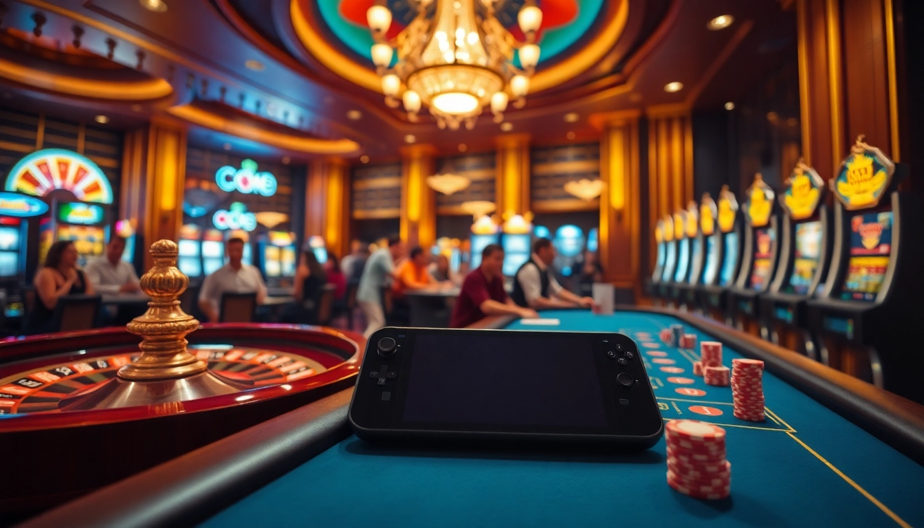 The excitement of game s8 comes alive at a vibrant casino with poker chips and roulette wheels.