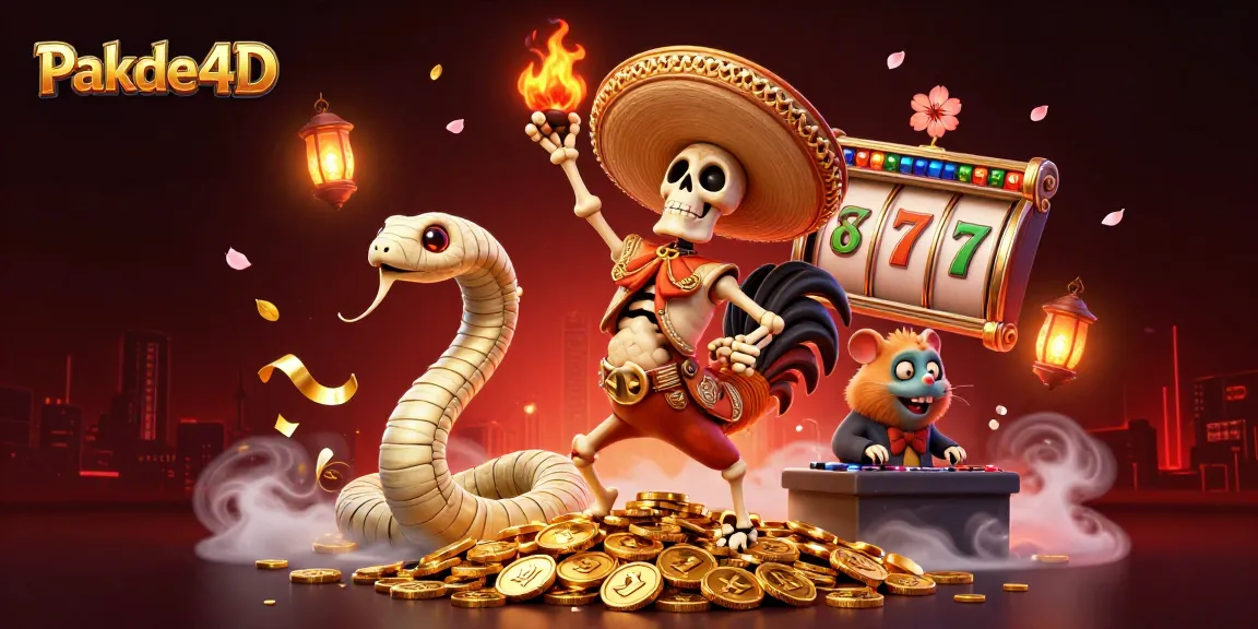 Engage with Pakde4D's vibrant slots scene featuring lively characters celebrating on golden coins.