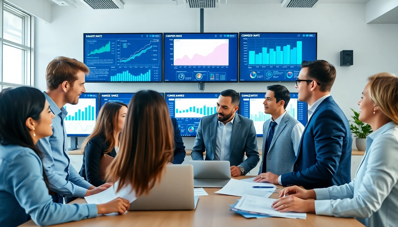 Analyzing b2b competitive intelligence with a diverse team discussing market trends.