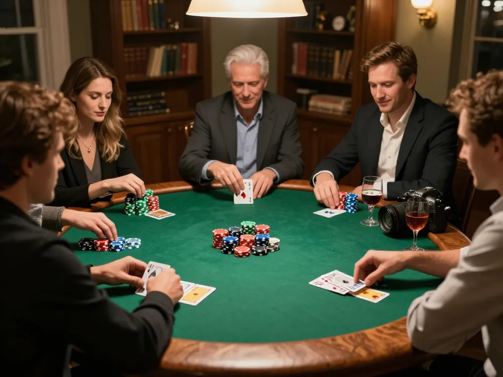 Players engaging in strategic poker gameplay at home with SHBET, showcasing excitement and camaraderie.