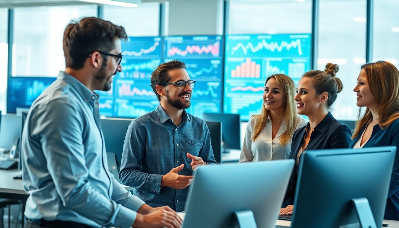 Managed IT services Lakeland team collaborating in a professional workspace with technology solutions.