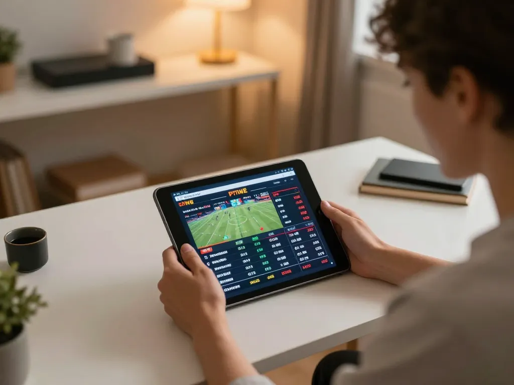 TR88 users engaging in live sports betting through a tablet at home.