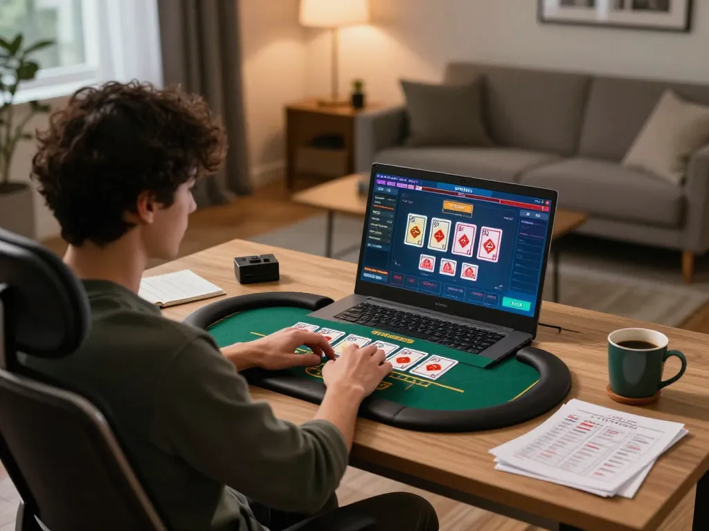 Engaging in casino online senza registrazione gameplay on a laptop, showcasing a live blackjack session at home