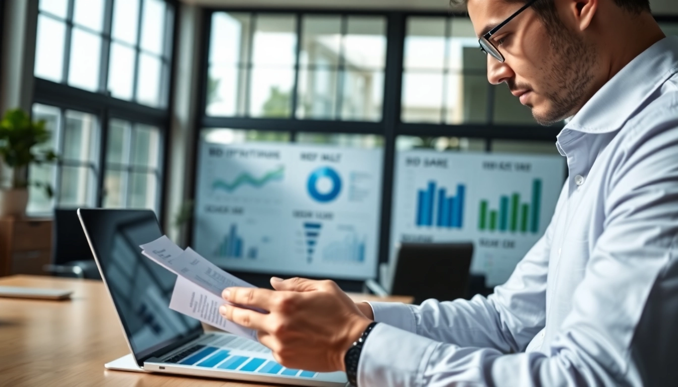 Consultant conducting a Bid-No-Bid Analysis in a bright office setting with strategic documents.