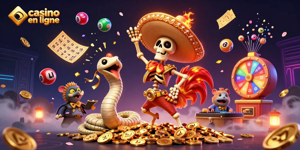 Jouer au casino en ligne avec un décor coloré et des personnages animés dans une illustration dynamique