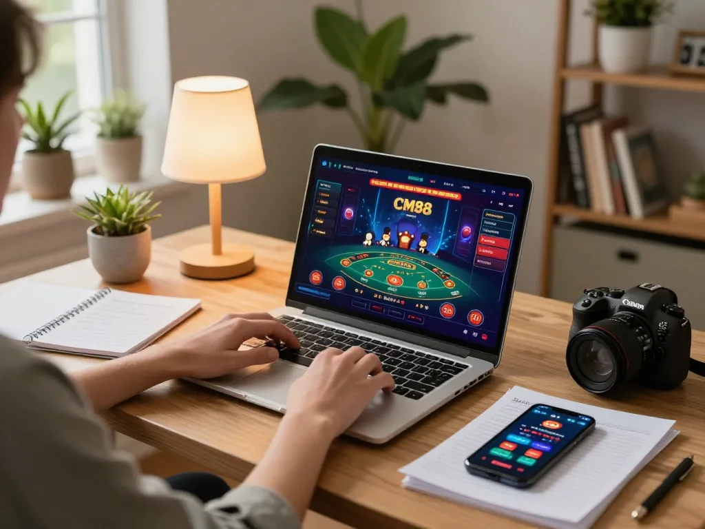 Engaging online gaming setup showcasing CM88 COM with live dealer interface.