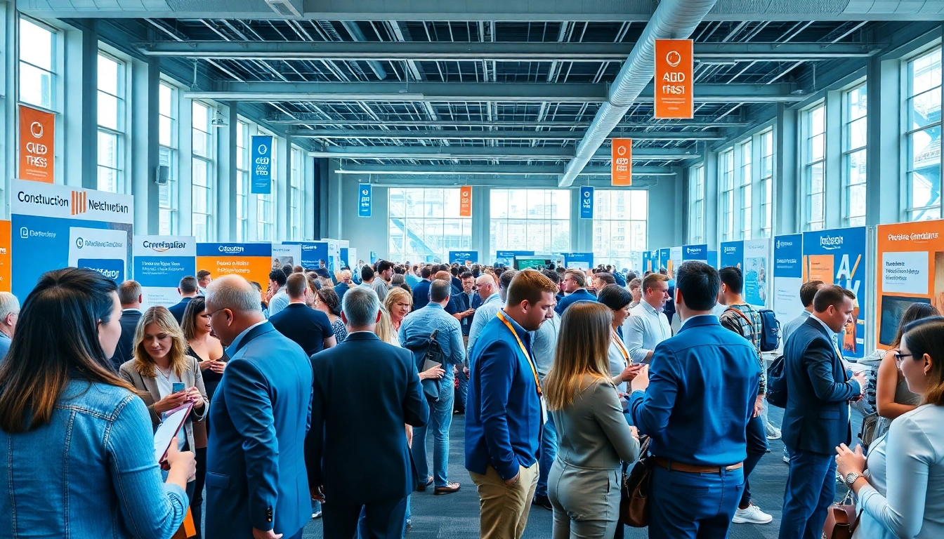 Engaging construction networking events with industry professionals exchanging ideas and connections.