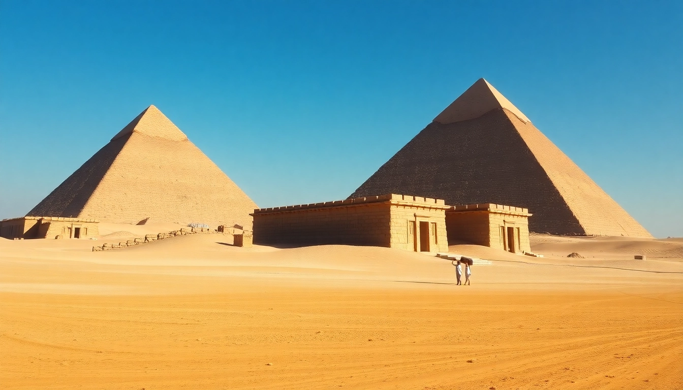 View of the majestic piraminds in the Egyptian desert, showcasing their historical significance.
