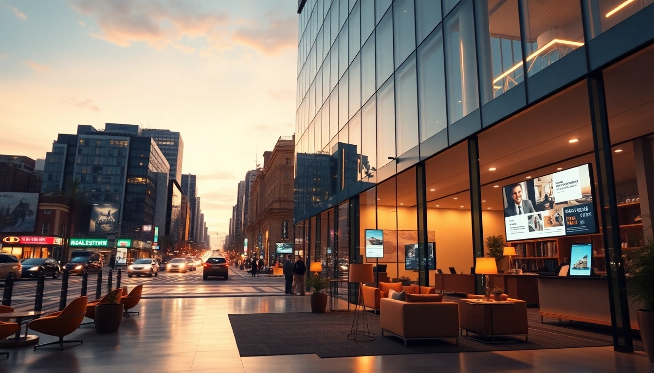 Showcasing modern Real Estate office interiors blending urban vibrancy and professional design.