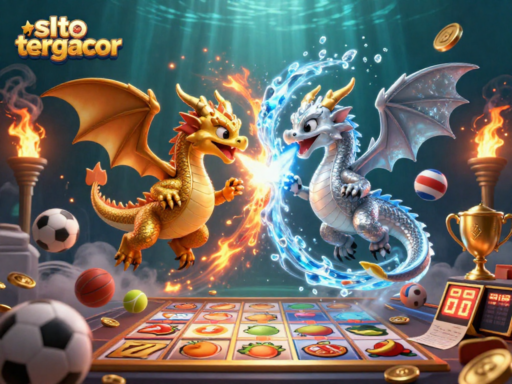 Toto slot tergacor showcases thrilling slot reels with gold and silver dragons, enhancing the jackpot adventure.