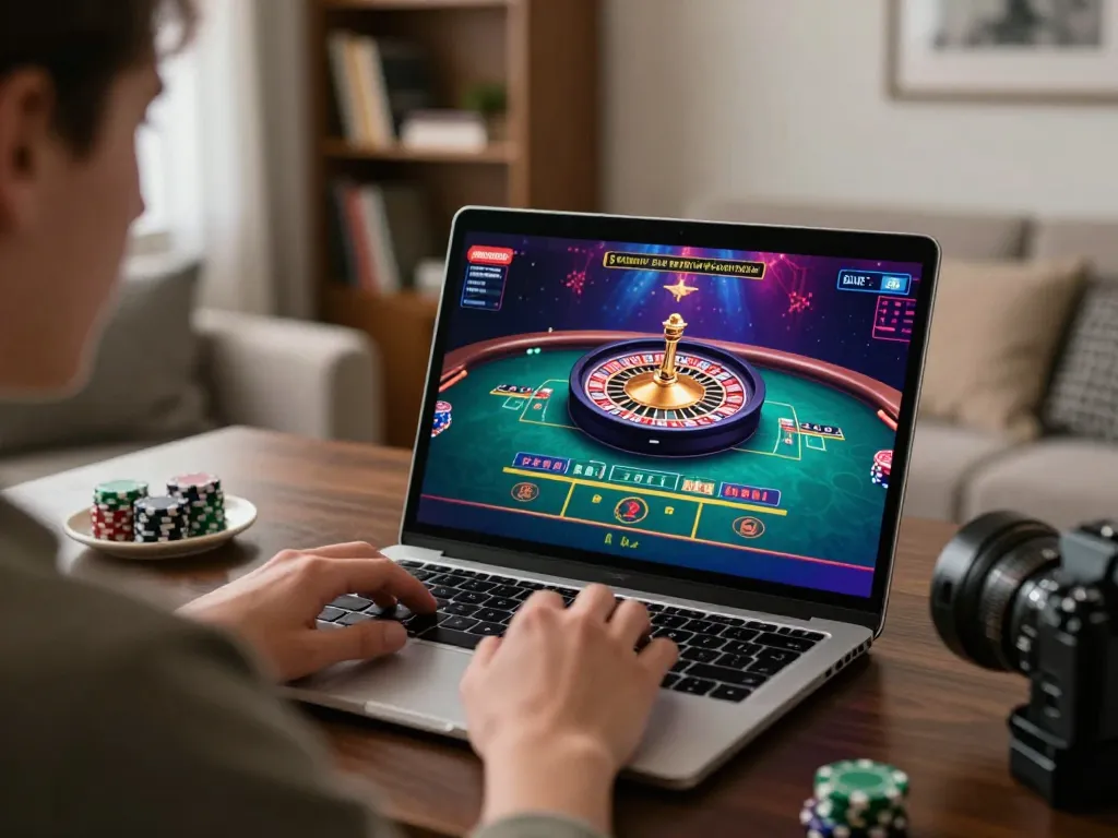 Engaging online betting experience at 8kbetbh with lively roulette game displayed on the laptop