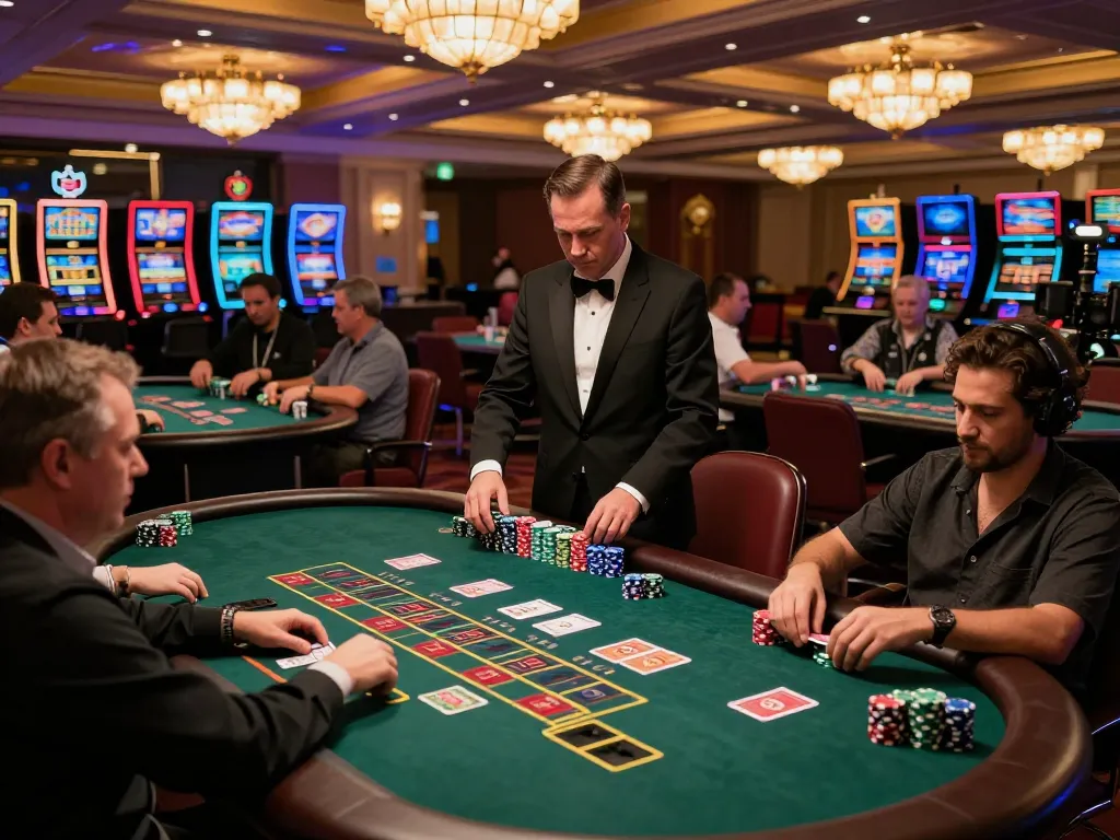 Players engaged in a strategic blackjack game at c168 casino with vibrant decor
