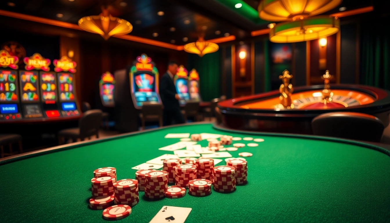 Experience the thrill of rebahin gaming with vibrant casino elements, cards, and chips.