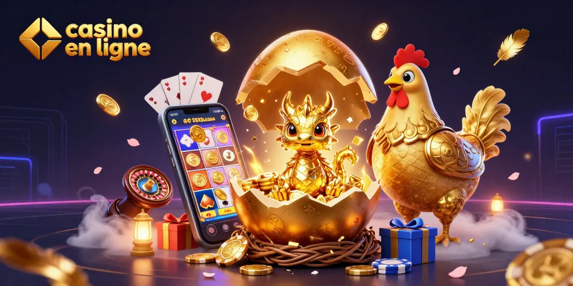 Jeu dynamique sur un casino en ligne avec un dragon en or sur un nid de jetons de poker.