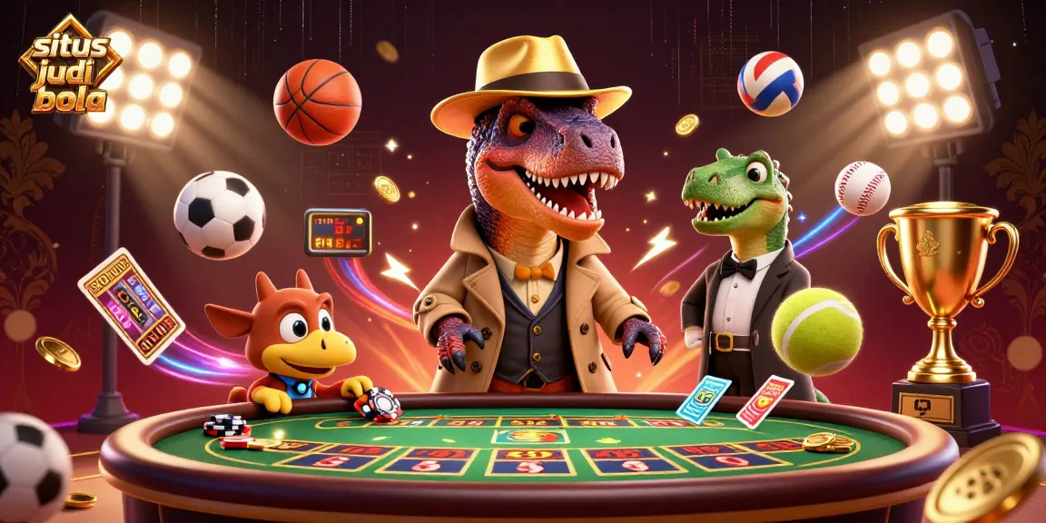 Bet on situs judi bola with a humorous 3D velociraptor card counter and stegosaurus pit boss.