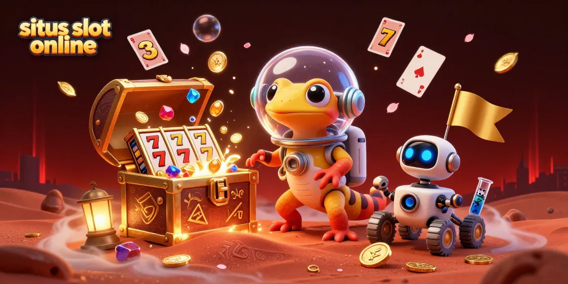 Engage with the thrill of situs slot online as a Martian gecko explores a golden casino on Mars.