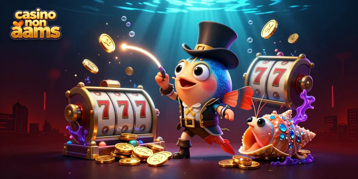Giocare ai casino non AAMS con un pesce angler 3D che attira monete d'oro in un'illustrazione vivace e ricca di dettagli.
