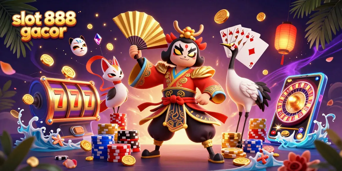 Spin the reels of slot 888 gacor with vibrant characters and dynamic casino elements.