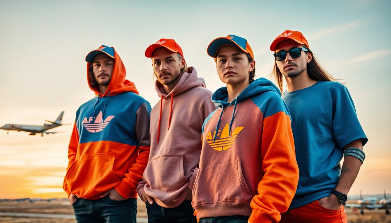 FLY88 aviation-inspired apparel models showcasing adventure and freedom in outdoor setting