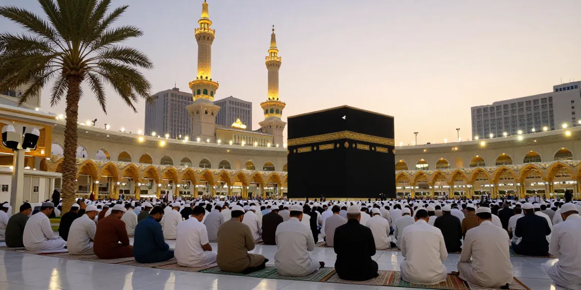 Umroh Full Ramadhan pilgrimage at Masjid al-Haram, enjoying spiritual moments and travel experiences as part of a sacred journey.