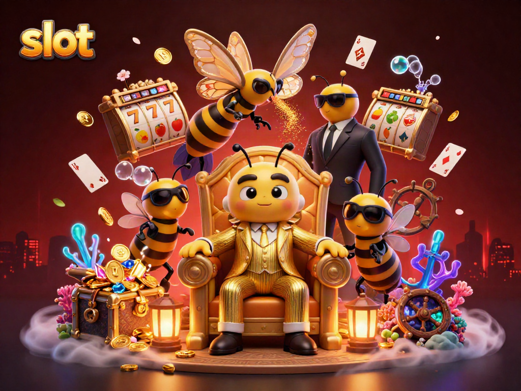 Spin the slot reels for jackpot wins in this vibrant 3D casino scene.