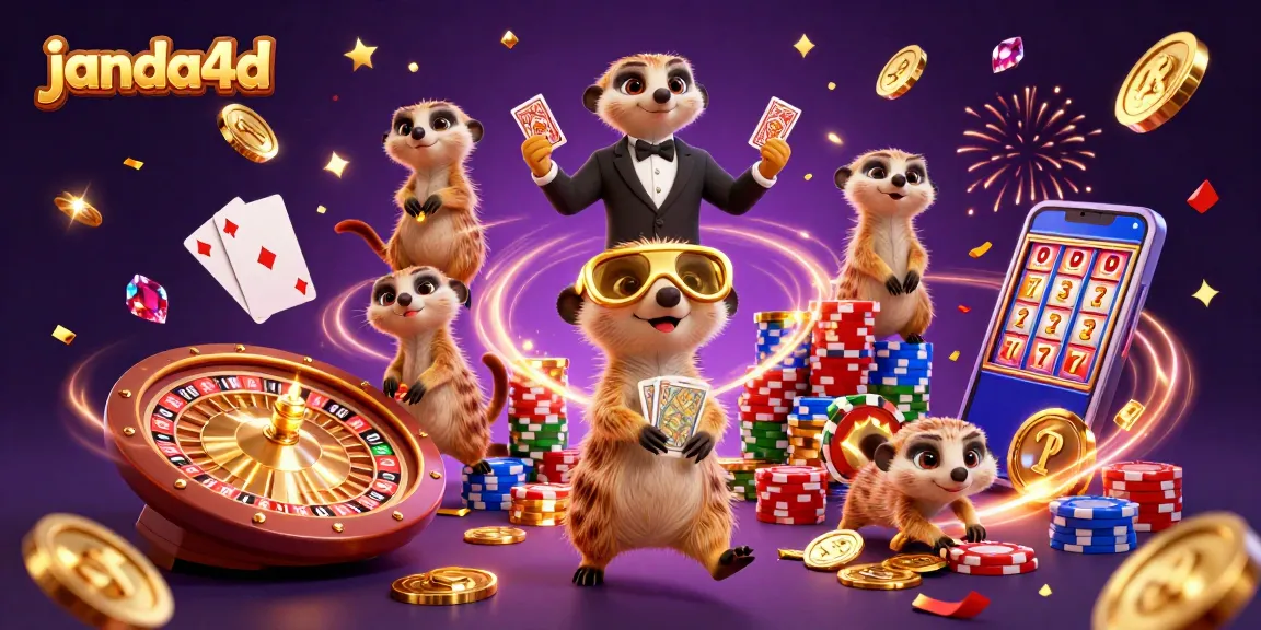 Permainan janda4d di kasino yang dikerjakan oleh meerkat beruniform, menampilkan aksi menarik dengan koin emas berterbangan.