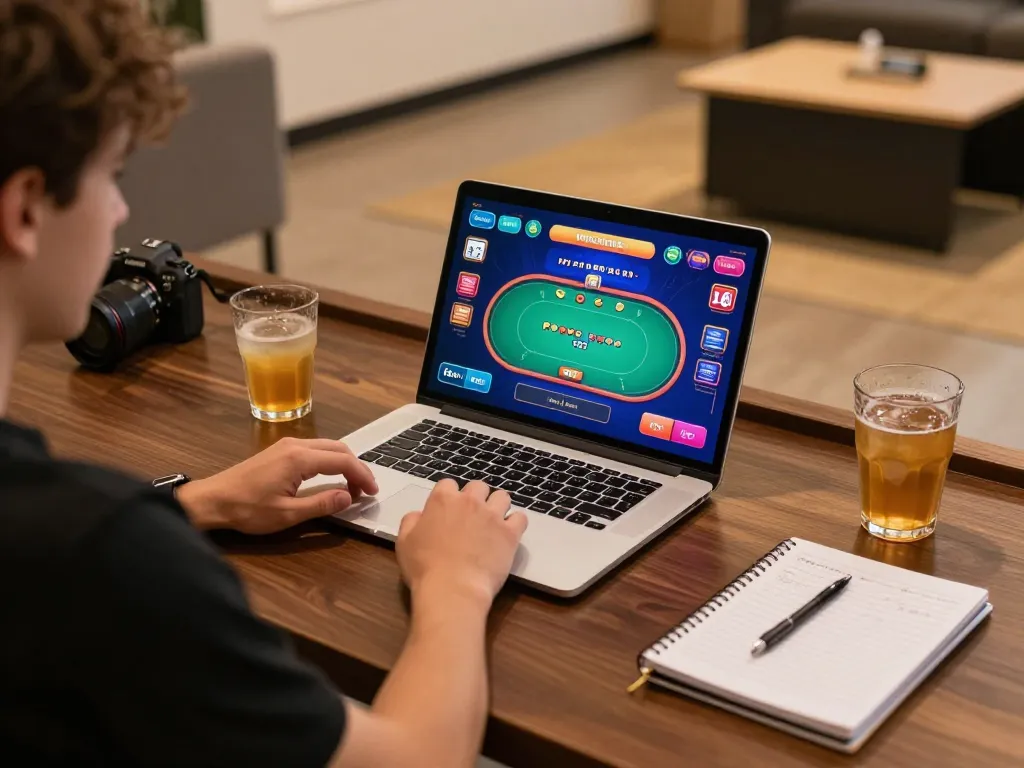 Player engaging in online poker at MB88 gaming platform, showcasing strategy and excitement