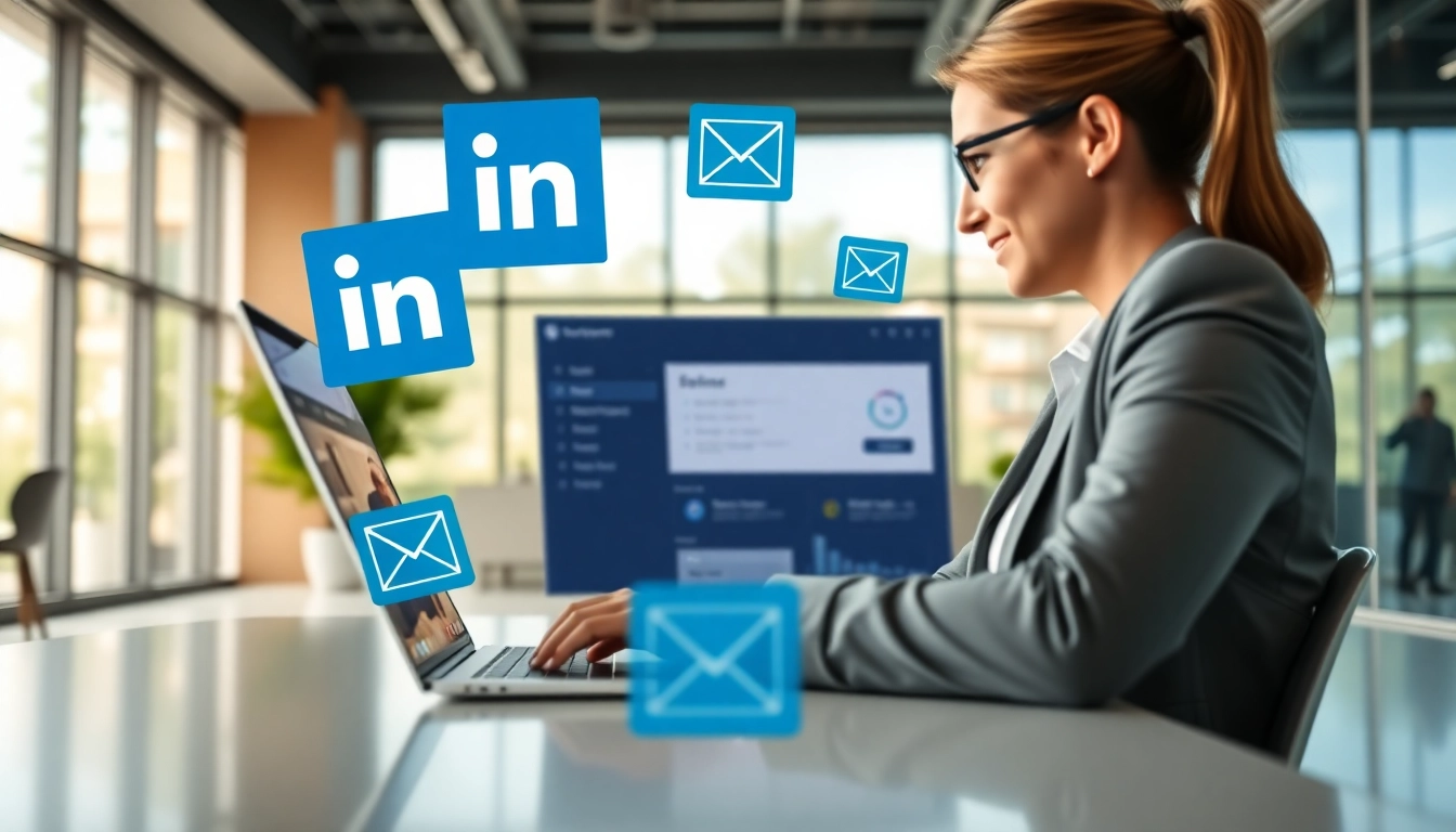 Capture of a businessperson using tools to find verified emails from linkedin in a modern office environment.