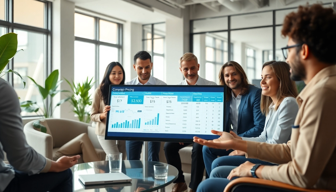 Analyze competitor pricing strategies during a professional business meeting in a modern office.
