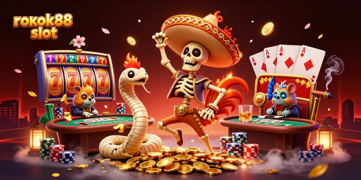 Experience excitement with rokok88 slot's vibrant scene of jackpot celebrations featuring skeleton mariachi and more.