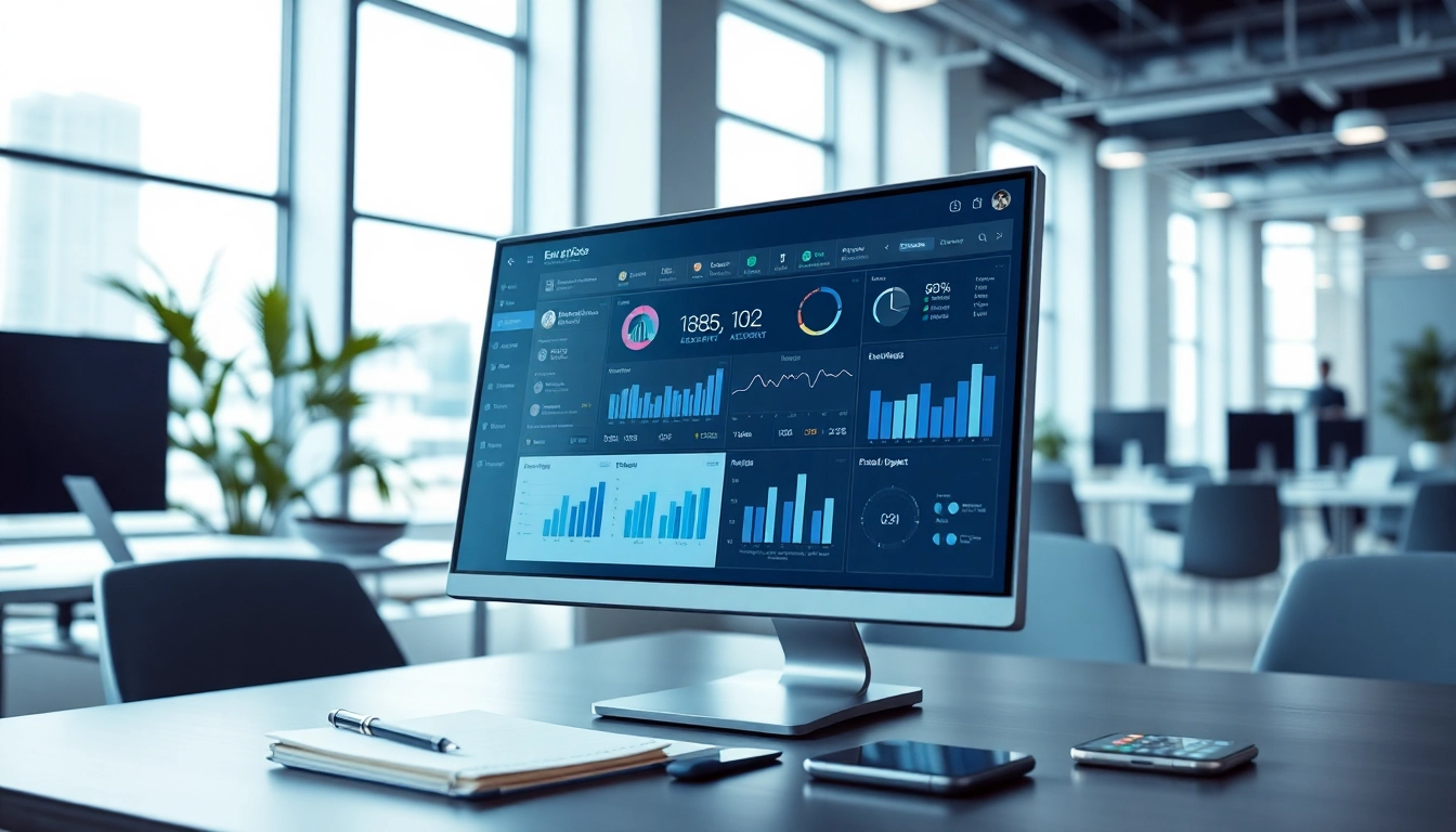 Visual representation of enterprise assistant saas interface highlighting productivity features in a modern office.